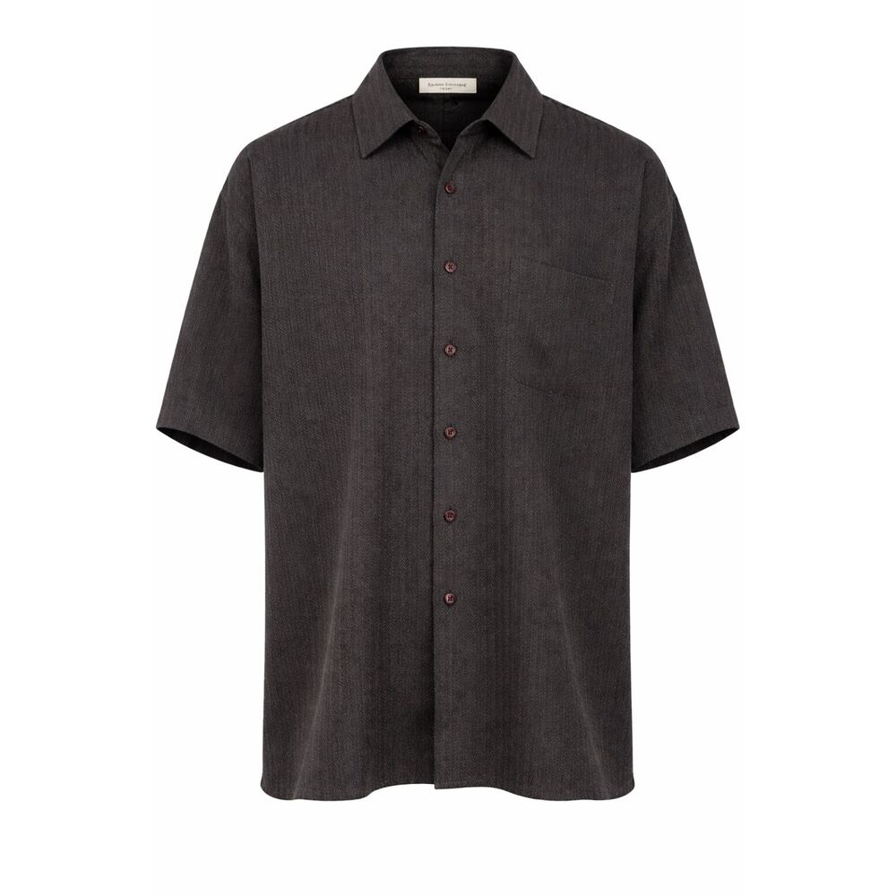 JHANE BARNES 100% Silk Shirt Mens XXL Black Textured  Short Sleeve Luxury